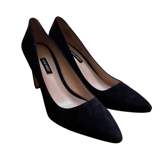Nine West Joeysgirl black suede high heel pumps block heel shoes US size 9.5M - Picture 1 of 11